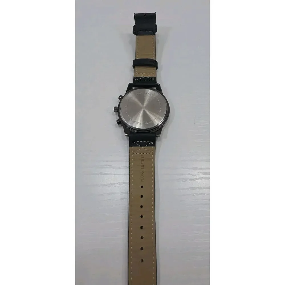 Men’s Blue Accent Watch W/ Black Dial, Black Vegan Leather Band New Battery W271